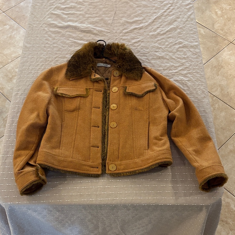 Orange Jacket with Rabbit Fur Collar